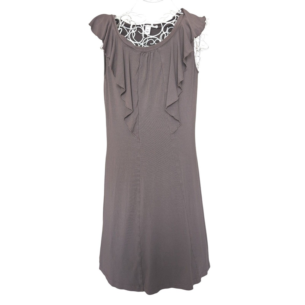 Kenneth Cole New York Dress Ruffle Neck Sleeveless XS Taupe Brown Jersey A-Line